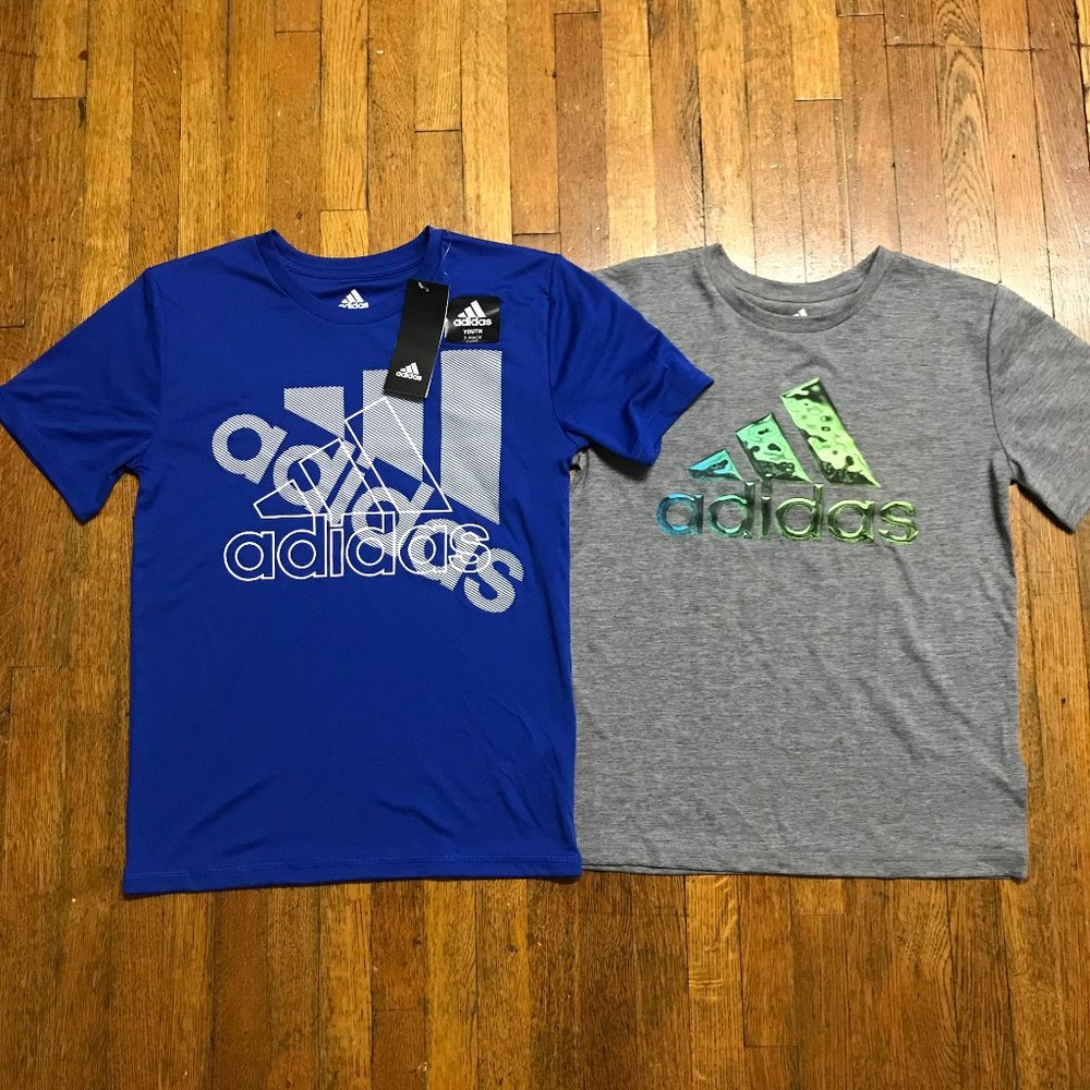 NWT adidas Youth 2-pack Performance Tee, Blue and Gray - S (8)
